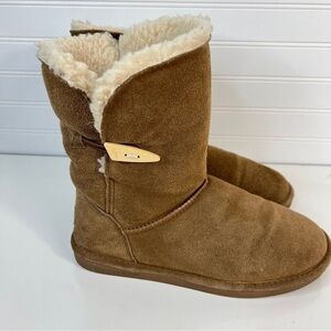 Bear Paw Boots Sz 10 Victorian Champagne Suede Upper Sheepskin Wool Lining